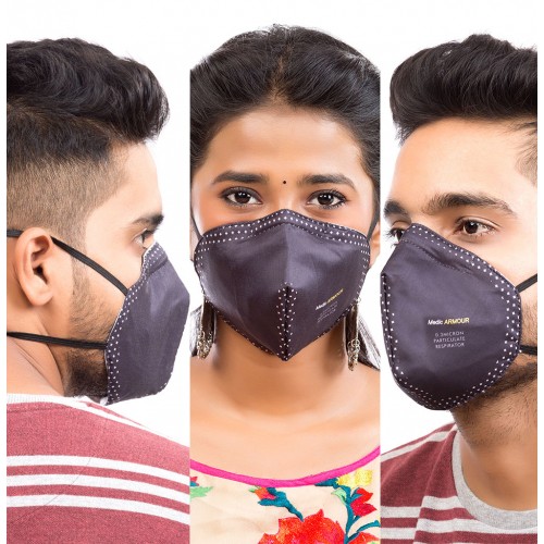 Best mask produced for a common Man | Washable | Reusable with superior protection & comfort | Pack of 3  | Armour - black